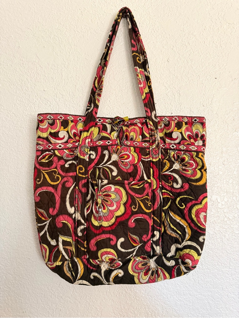 Vera Bradley Quilted Floral Tote in Brown, Red & Yellow